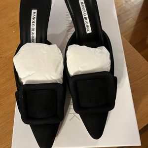 manolo Blahnik suede buckle mules size 38